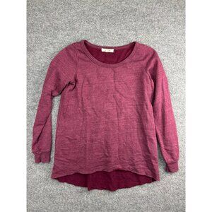 Solow Sweater Women's Small Dark Red Pullover Hi Low Raw Hem Sweatshirt